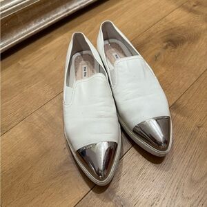Miu Miu White and Silver Women's Slip-On Shoes